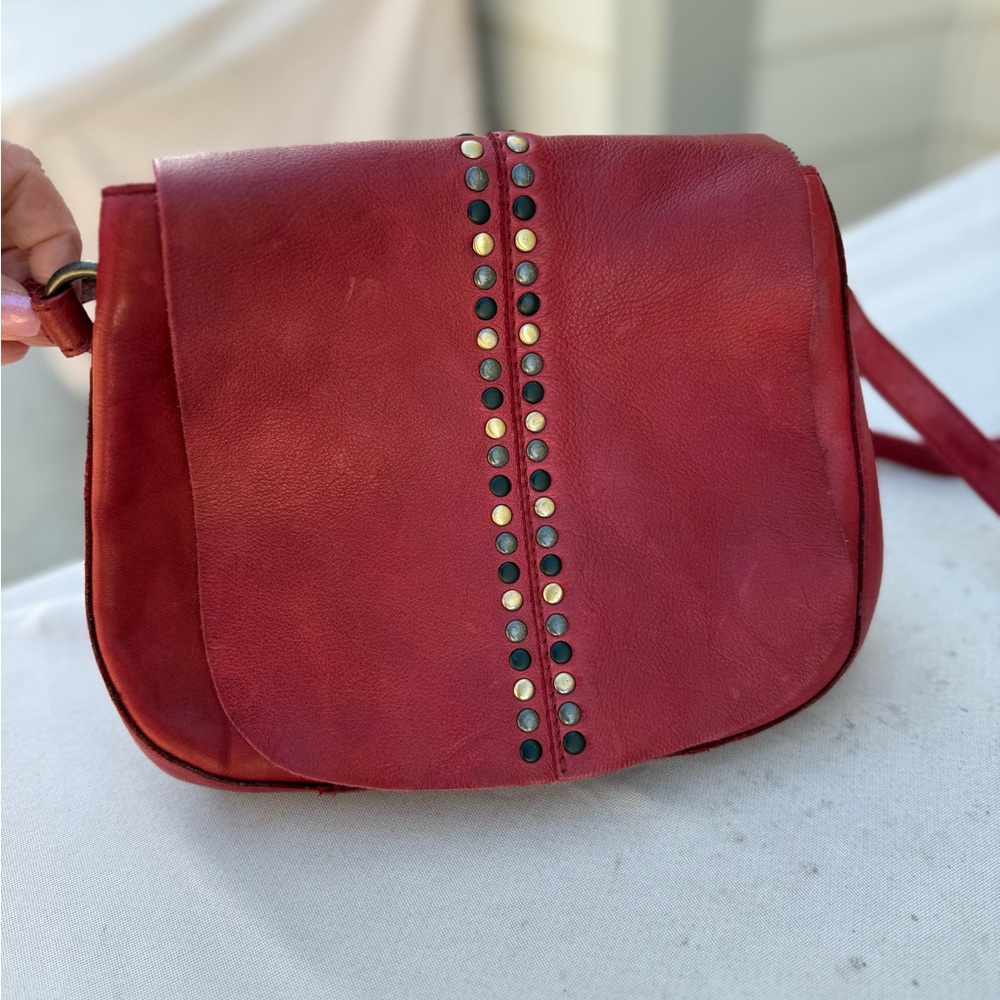 Vilenca Holland BohoStudded Cross Body Red Leather Made In India - Picture 5 of 8